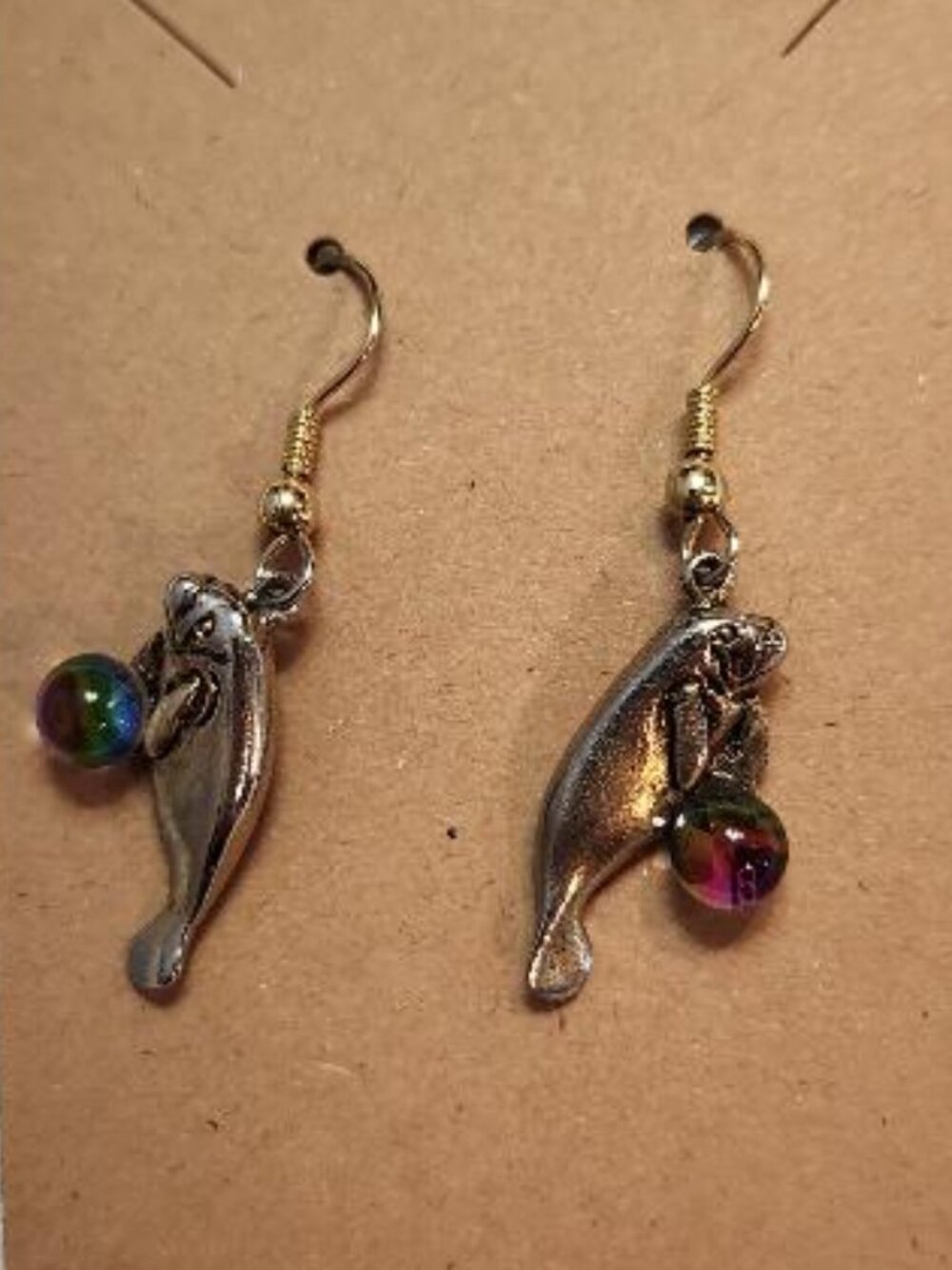 Silver-Toned Manatee Charm Dangle Earrings